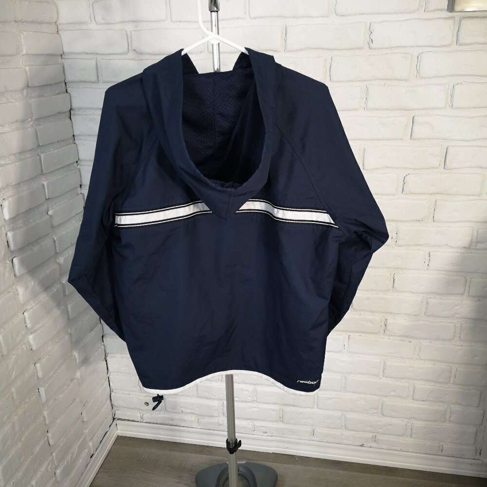 Reebok Ladies Size Medium Lightly Lined Navy 1/4 Zip Lightweight Jacket w/ Hood - Picture 2 of 13